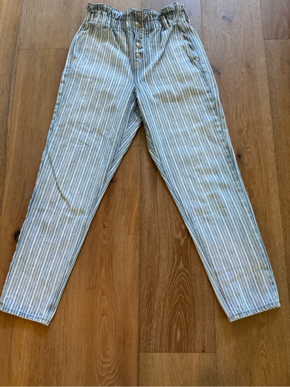 American Eagle Striped Paperbag Waist High Rise Mom Jeans Size 4 Button Fly